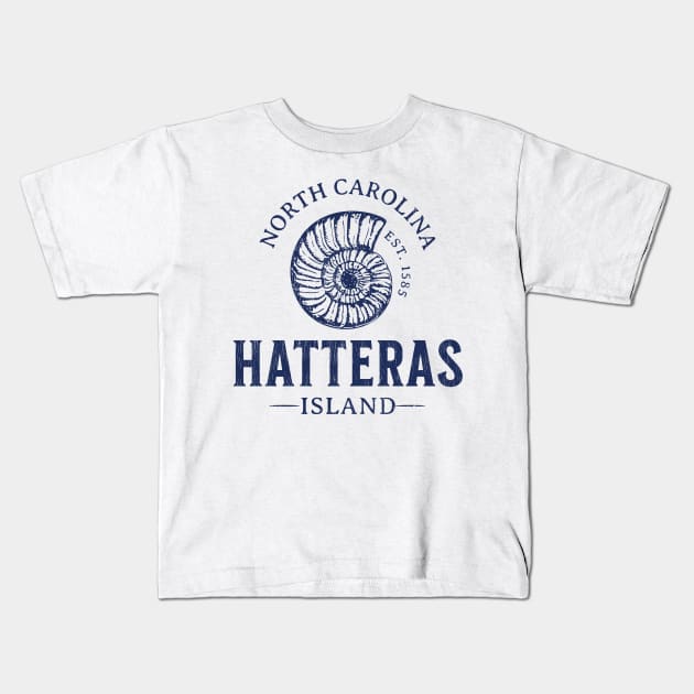 Hatteras Island, NC Summertime Vacationing Seashell Kids T-Shirt by Contentarama